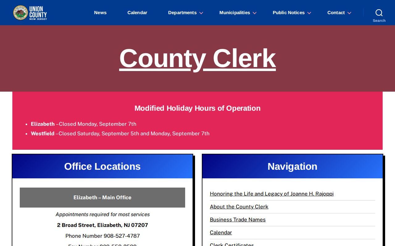 Roselle residents directory Union County Clerk land records search