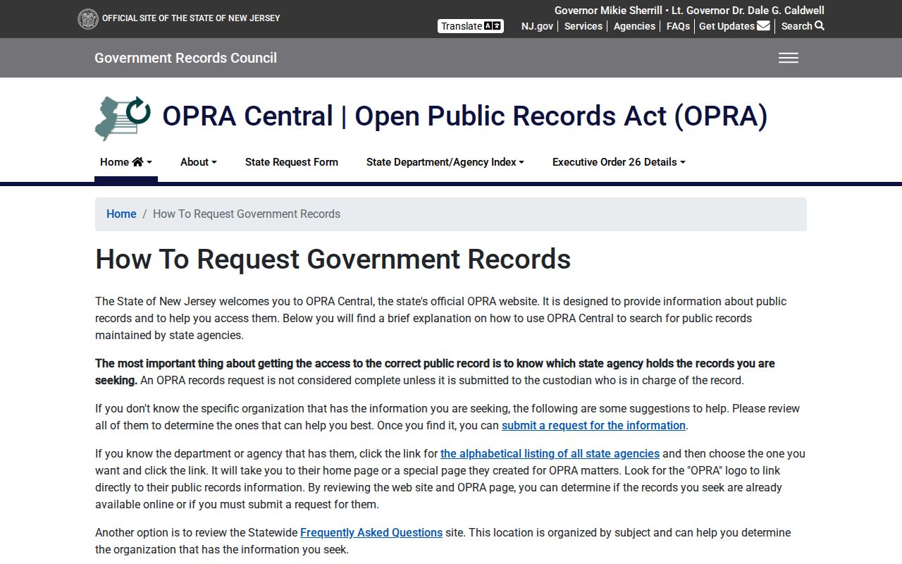 Roselle neighbors New Jersey OPRA records request instructions