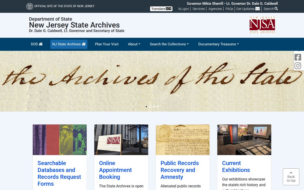 Roselle previous residents New Jersey State Archives research center