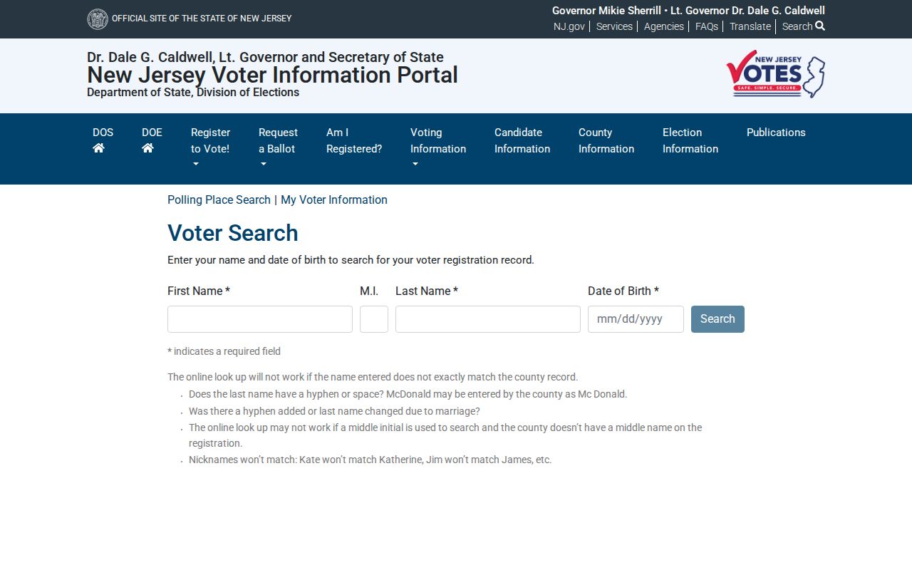 Roselle resident lookup using the New Jersey individual voter-status portal