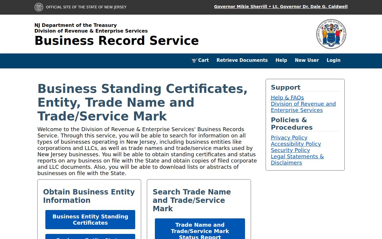 Roselle resident lookup through the New Jersey Business Records Service