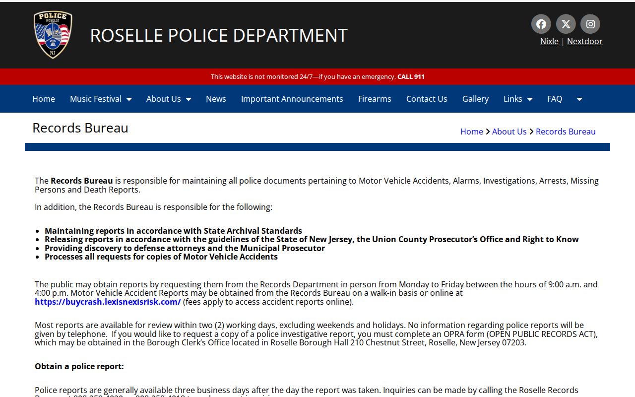 Roselle resident lookup records route at the Roselle Police Records Bureau