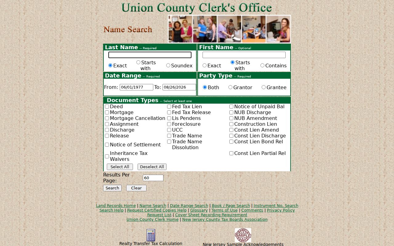 Roselle street directory Union County deed name search