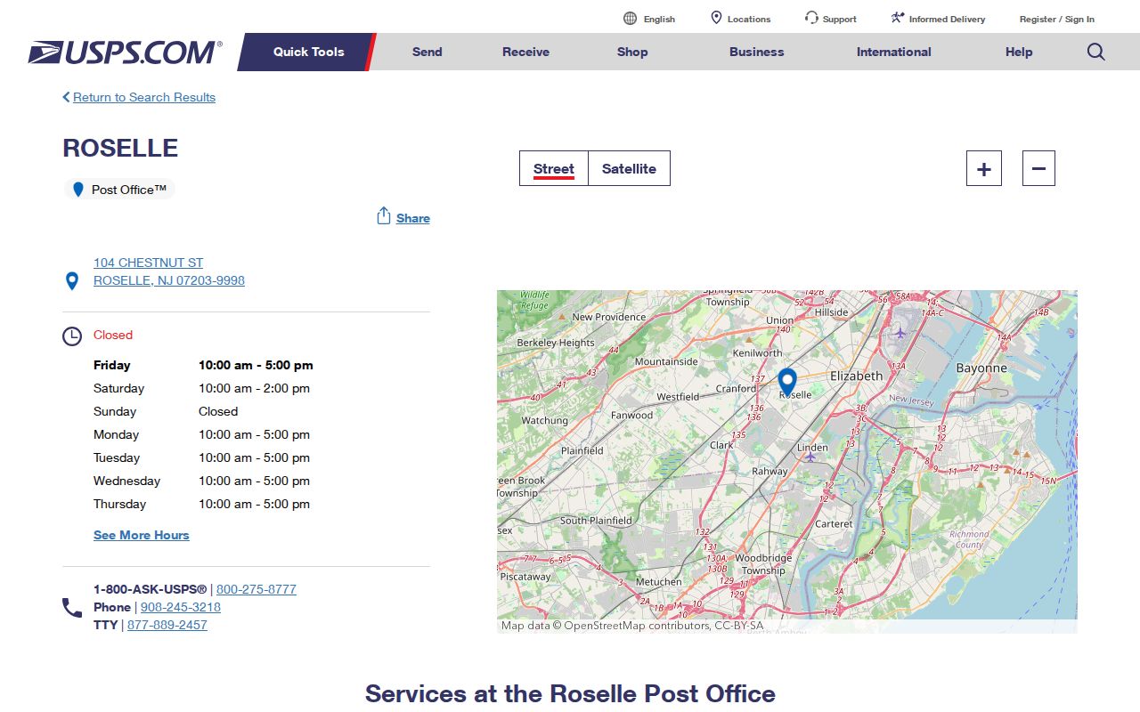 Roselle ZIP code directory USPS Roselle Post Office result